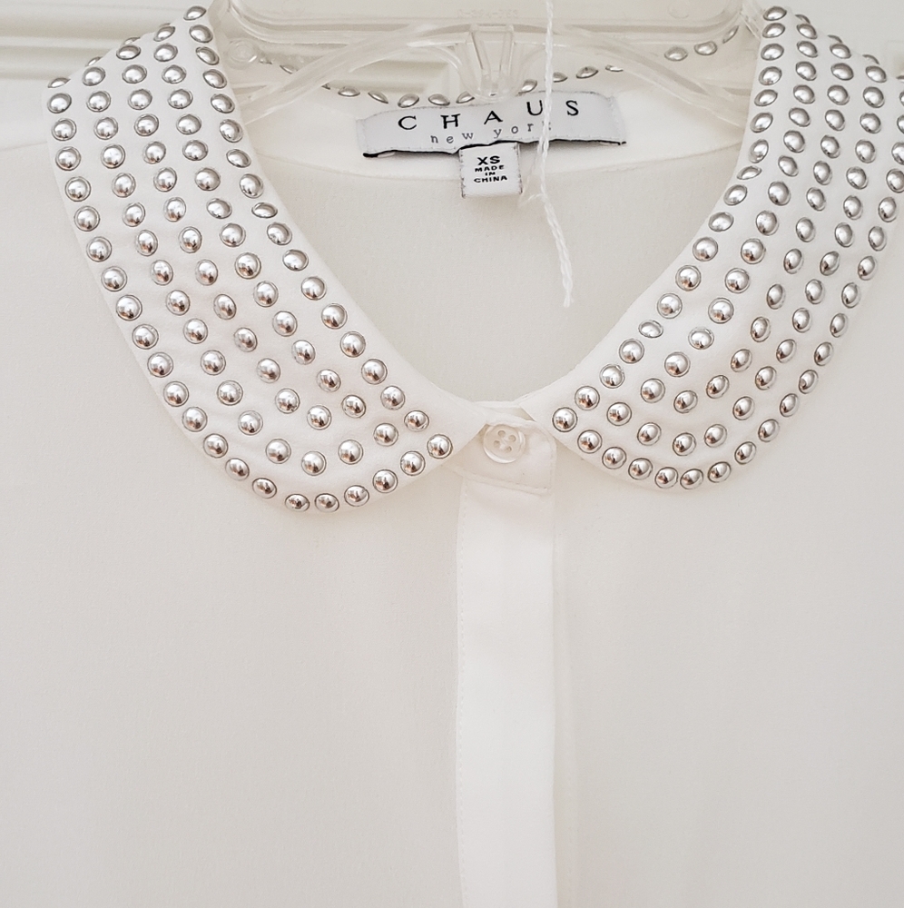 Chaus new york semi sheer studded collar blouse